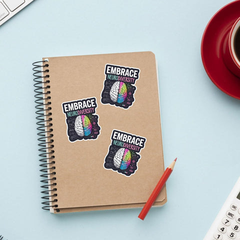 3 Pcs Embrace Neurodiversity Sticker, Neurodiversity Month Sticker Brain, Mental Health Awareness 3" Sticker Die-Cut Waterproof for Laptop Water Bottle Phone Helmet Kindles Tumbler