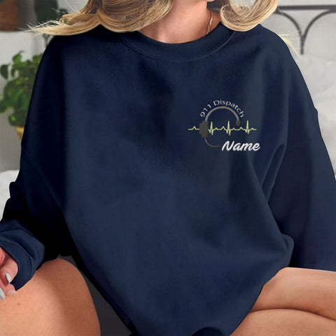 Intenprints Personalized Embroidered Dispatcher Shirt 911 Emergency Services Sweatshirt Thin Gold Line Flag Dispatcher Shirt