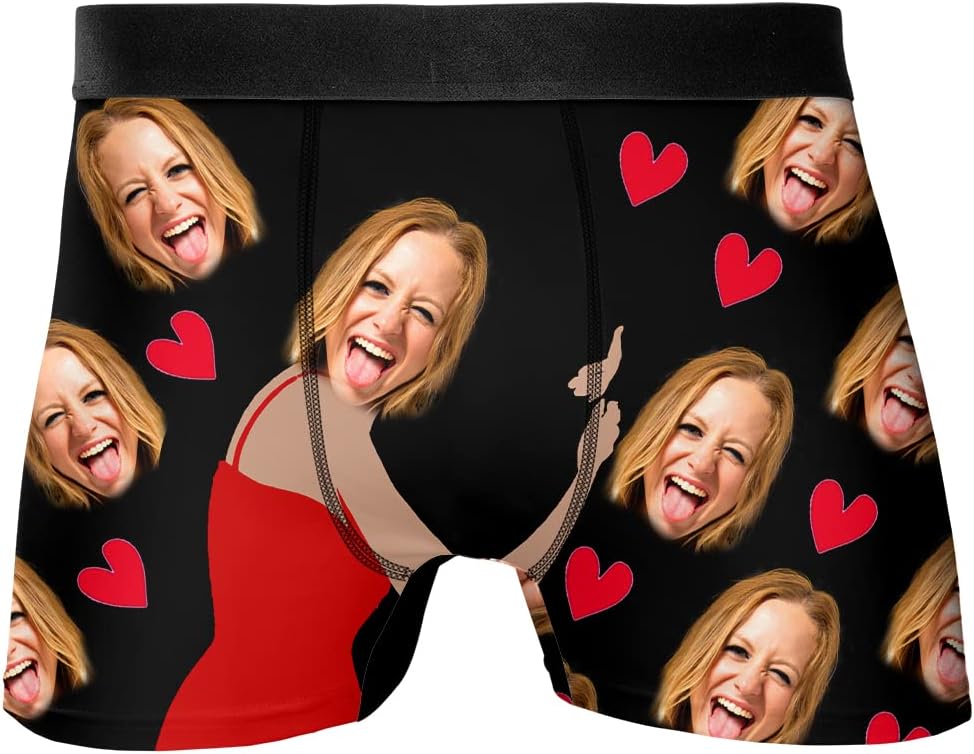 Personalized Girlfriend BoyFriend Photo Face Boxer Underwear with funny face, Custom Faces Print Shorts Novelty Briefs for Men Men's Funny Gifts Christmas, Xmas, Valentine's day gift BX69