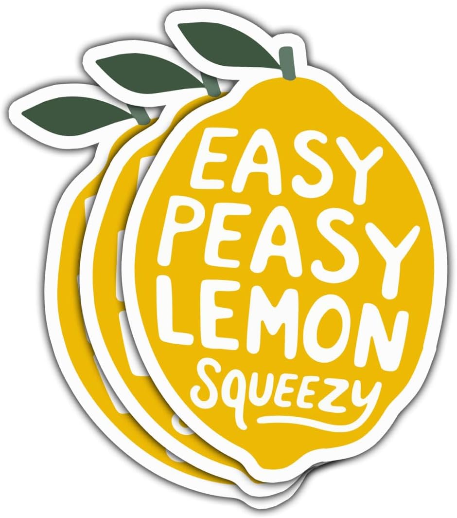 3 Pcs Easy Peasy Lemon Squeezy Sticker, Lemon Sticker, Lemons Squeeze Stickers for Cups - Vinyl Sticker 3 Inches for Water Bottles Laptop Phone Car Ski Helmet