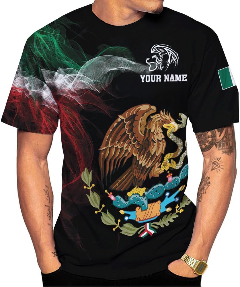 RoyalBro Personalized Mexico Shirts, Camisas De Mexico, Mexico Shirts for Men, Mexican Flag Jersey Shirt Mexico 3D Shirt