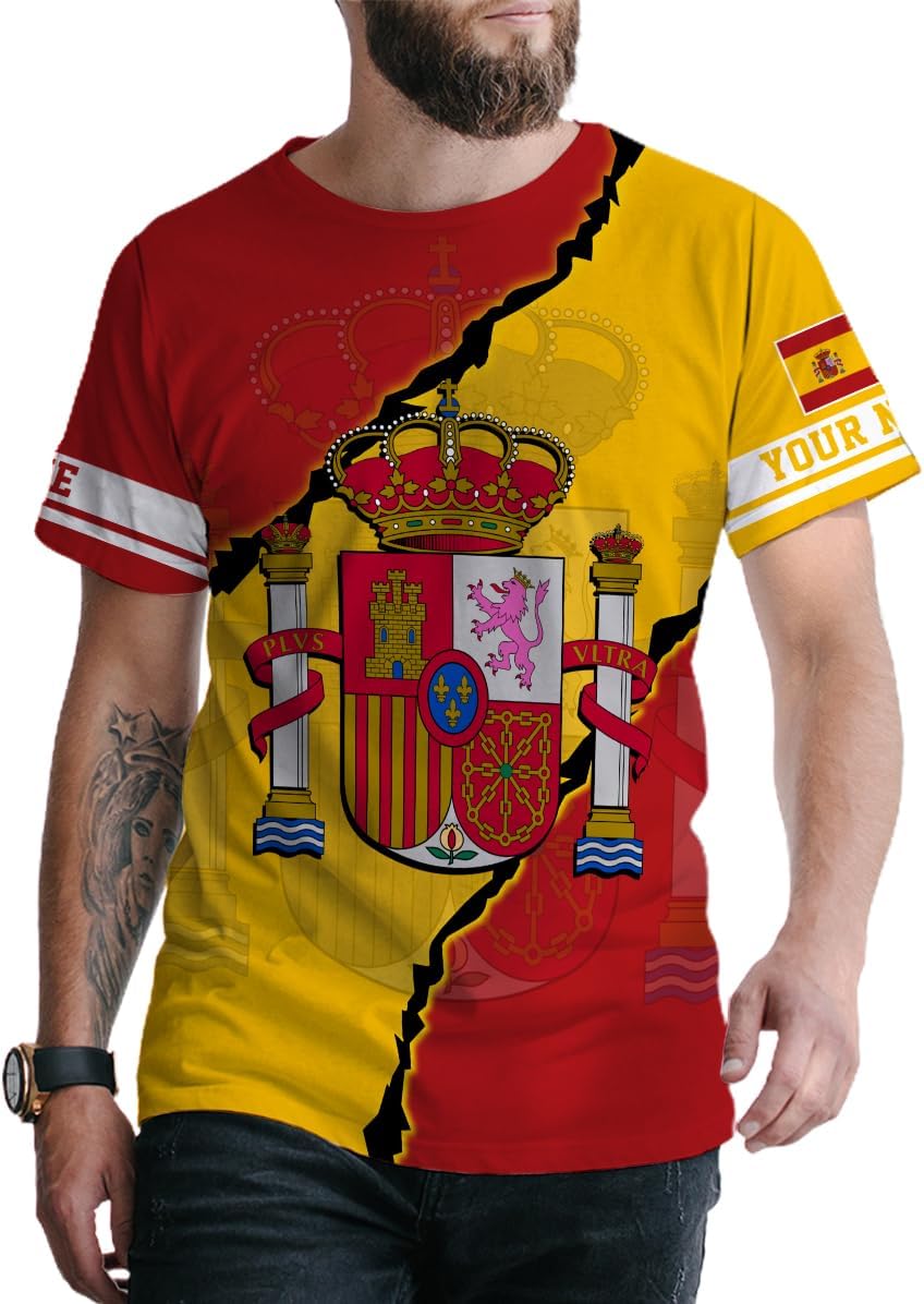 Ligthuy Personalized Name Spain Shirt 3D, Custom Spainish Shirt Flag for Men and Women, Italia Shirt Soccer Unisex Size