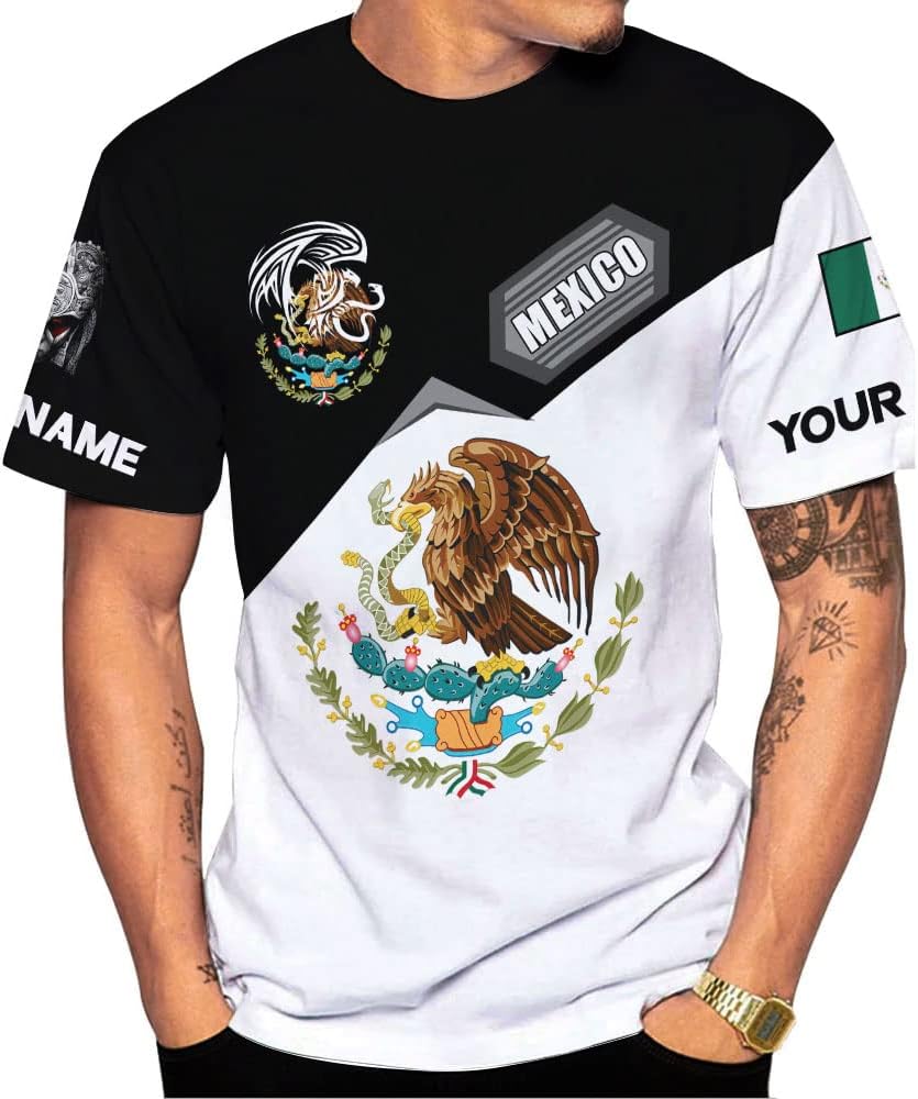 Mostprints Personalized Name Mexican Shirts 3D Customized Mexico Shirt US Flag, Mexican Shirts for women Unisex