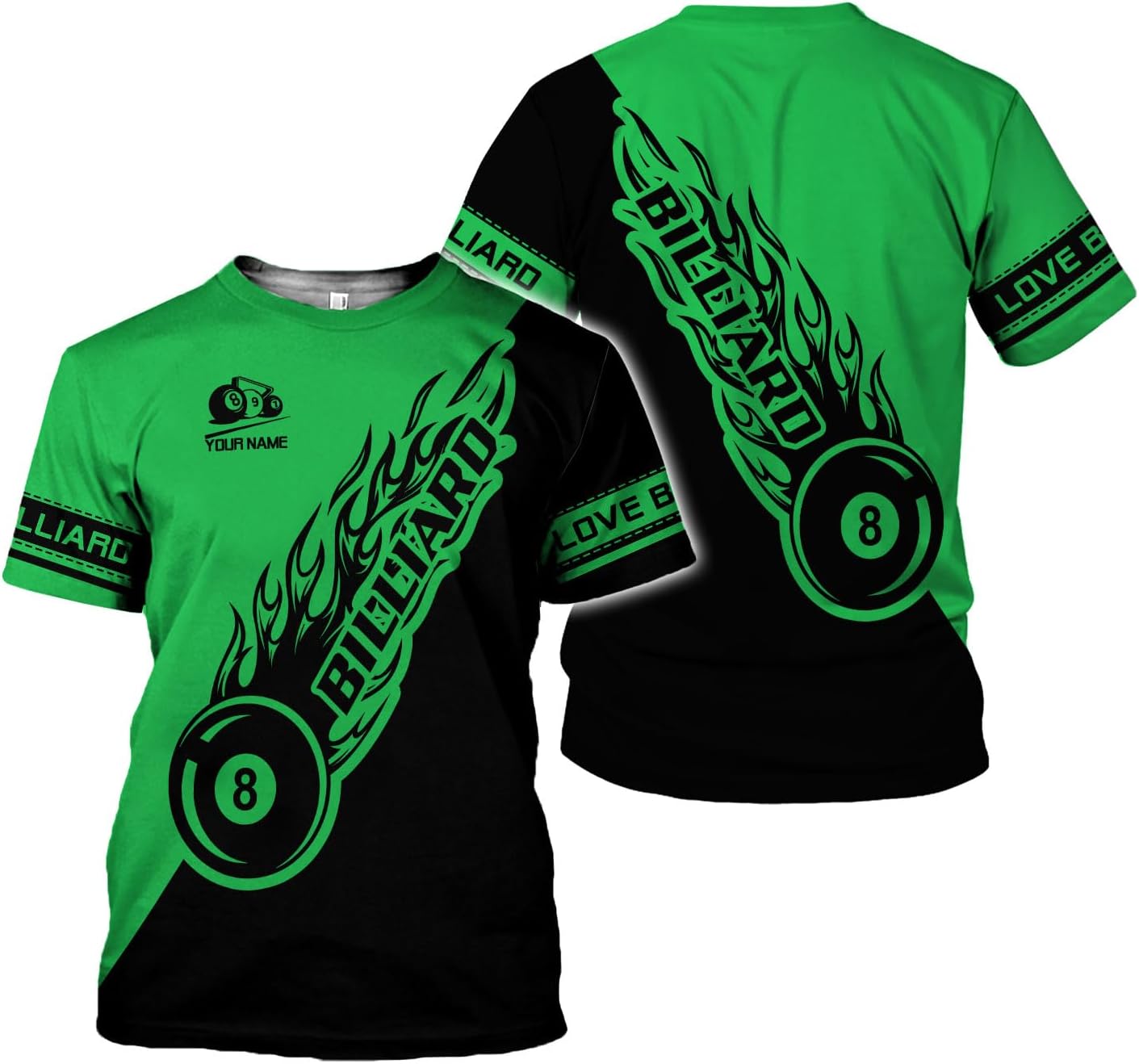 Rivelus Personalized Name Billiard Shirts 3D, Billiards Shirt 8 Ball Billiard Shirt Custom Men's Pool Men Women