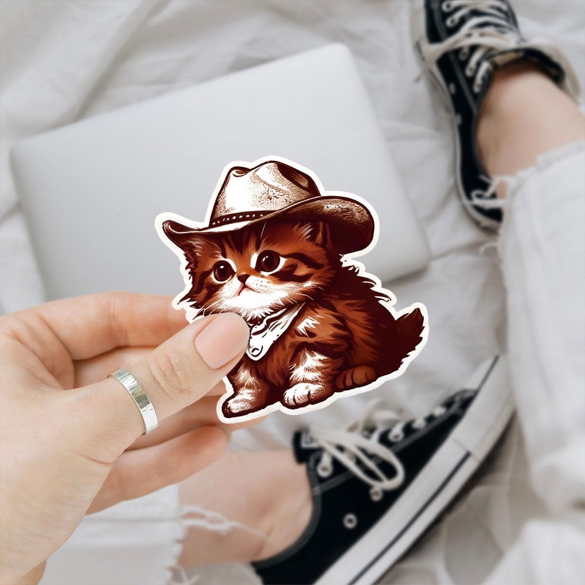 3pcs Cute Cowboy Cat Stickers, Cat Car Sticker, Western Stickers for Water Bottles, Bumper Stickers, Inappropriate Stickers Vinyl Stickers 3 Inches for Laptop Phone Car Window Helmet