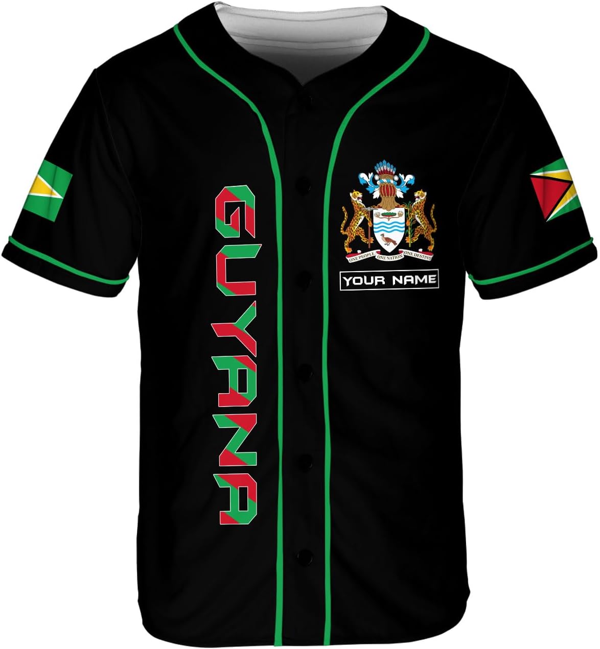 Leeprints Personalized Guyana Baseball Jersey Shirt, GuyaneseFlag Jersey, Guyana Guyanese Pride Jersey for Men and Women