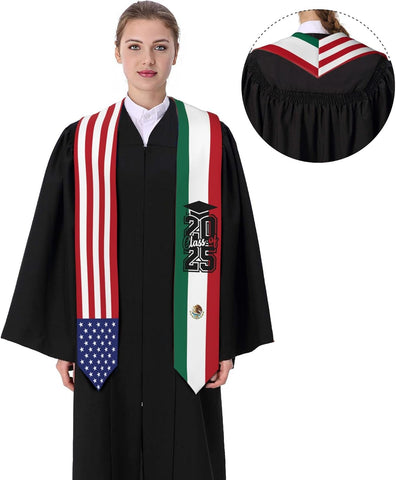 Mexico Graduation Sash, Mexican American Flag Graduation Stole class of 2025