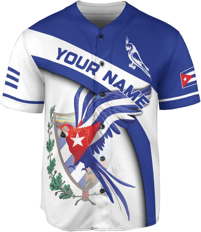 Podagree Personalized Cuba Baseball Shirt, Cuban Flag Jersey for Men and Women
