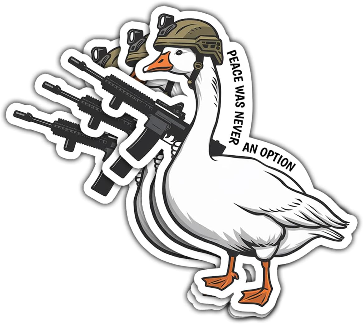 (3pcs) Tactical Goose Sticker, Armed Goose Sticker, Goose with Shoot Stickers, Goose Peach was Never an Option Stickers 3" Die-Cut Waterproof for Laptop Water Bottle Phone Window Helmet