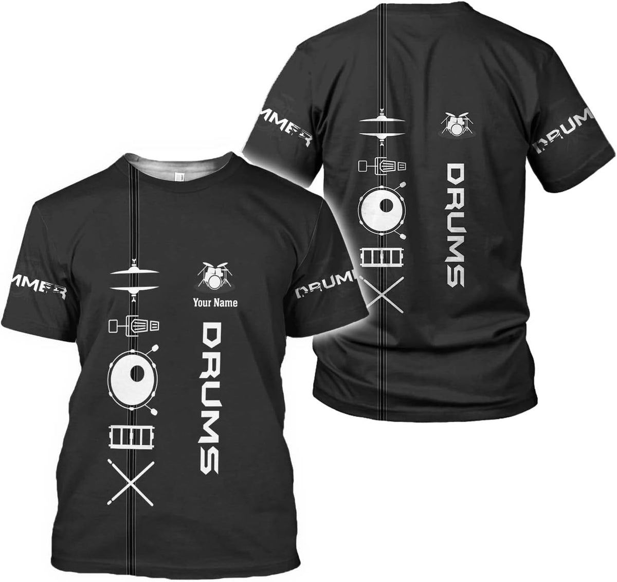 Personalized 3D Drummer Shirt - Custom Name 3D Drum Shirt Gift for Women & Men