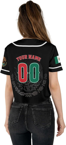 Mostprints Personalized Name Number Mexico Baseball Jersey Croptop Shirt, Mexican Shirts for Women, Mexico Shirts for Women