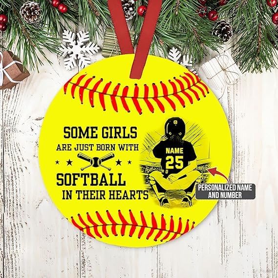 Artparel Personalized Softball Ornament Christmas Tree Decoration Custom Softball Christmas Ornament 2D Shape Flat Softball Lover Gifts Beginner Softball Players Ornament Gift (SBC7)