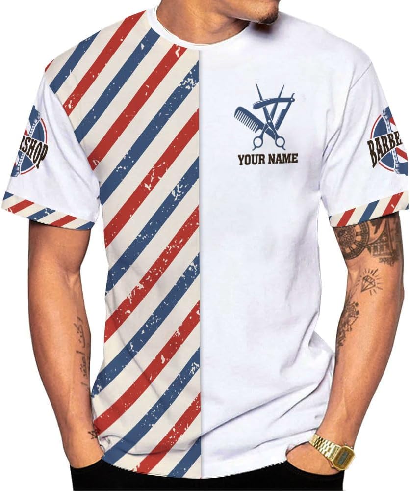 AOVL Personalized Name Barber Shirts Barber Shirt 3D for Men Custom Barber Shirt for Men Women Barber Shop Shirt Gift Barber