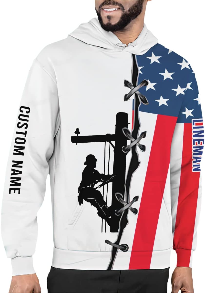 Personalized Lineman 3D Print Hoodies Unisex Pullover Hoodie Gift For Men, Women, Full Size S-5XL For Men Women