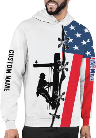 Personalized Lineman 3D Print Hoodies Unisex Pullover Hoodie Gift For Men, Women, Full Size S-5XL For Men Women