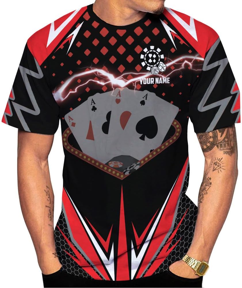 Personalized Poker Shirt, Poker Player Shirt, Funny Casino Poker Pattern 3D Over Print, Unisex Poker Tshirt Men Women