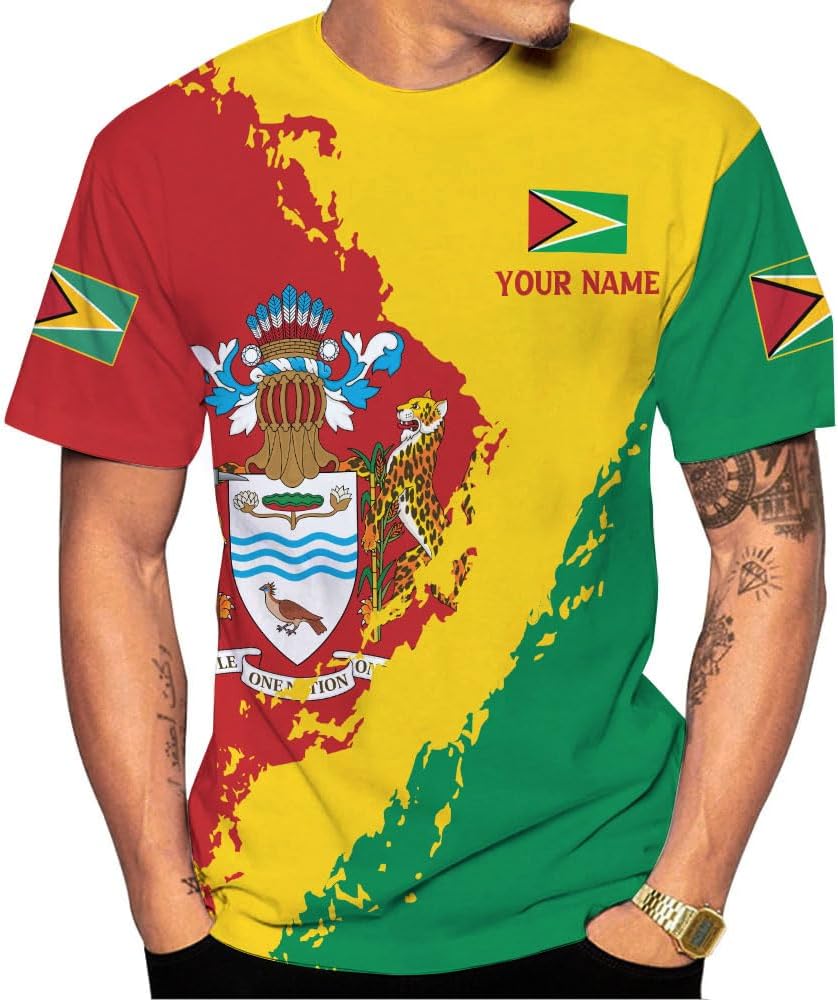 Artparel Personalized Guyana 3D Guyana Flag Shirt - Unisex Adults - Green - Short Sleeves - 5X-Small-Large