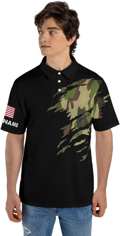 Veteran Polo Shirt for Men Custom US Army Polo Shirts Military Veterans Pride American Flag Gifts Memorial Day Army Shirts