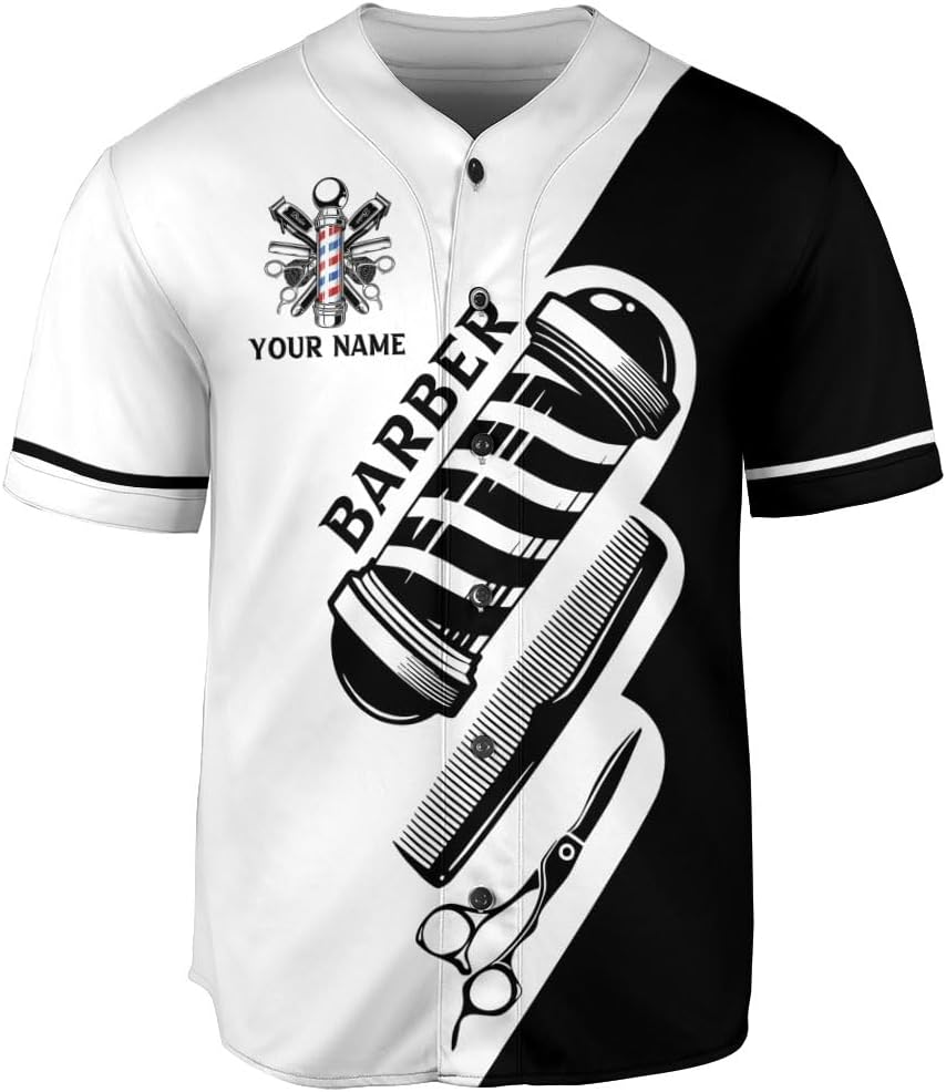 Custom Barber Shop Baseball Jersey Personalized Name Barber Shirt 3D for Men Women Hairdresser Shop Gift Scissors Pole Shirts