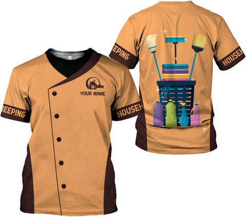 Personalized Housekeeping Shirts, Custom Cleaning Uniforms for Women 3D Cleaning Service Gifts Housekeeper Shirt Clean Lady