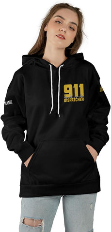 Leeprints Personalized 911 Dispatcher 3D Hoodie, Custom Sweatshirt, Thin Gold Line Flag 3D Zip Shirt