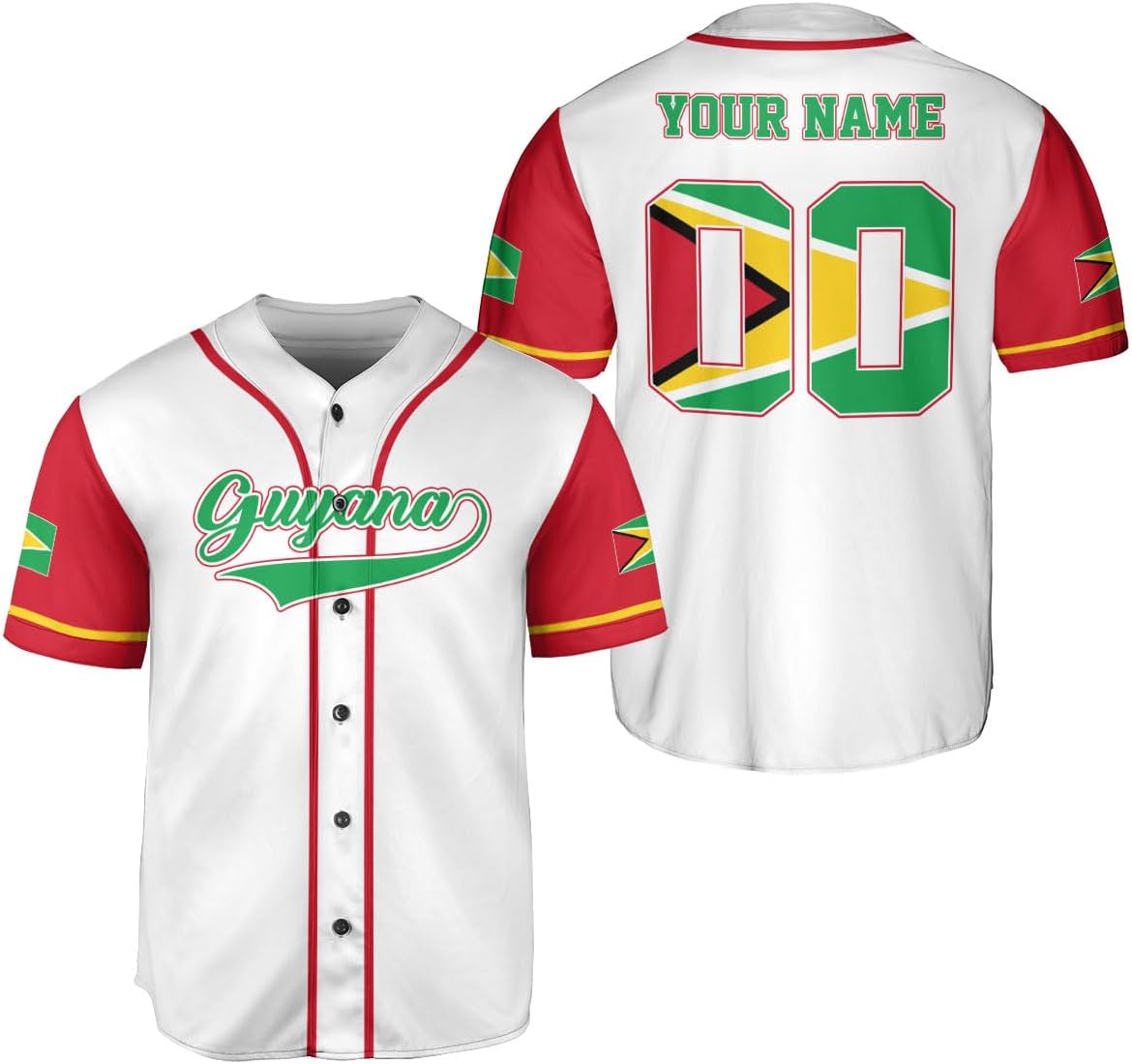 Leeprints Personalized Guyana Baseball Jersey Shirt, GuyaneseFlag Jersey, Guyana Guyanese Pride Jersey for Men and Women