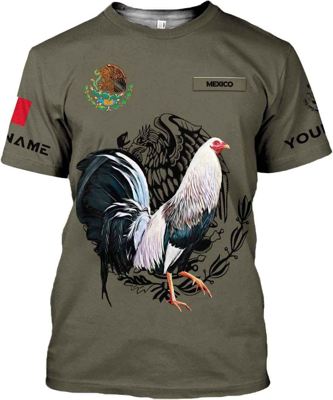 Woseprints Personalized Name Mexican Shirts for Men, Rooster Mexico Shirts for Men, Mexico Shirt Eagle Flag Mexican Eagle