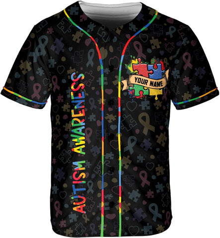 Custom Autism Awareness Jerseys for Men Puzzle Autism Baseball Jersey Puzzle Ribbon Awareness Shirt Autism Warrior Jersey