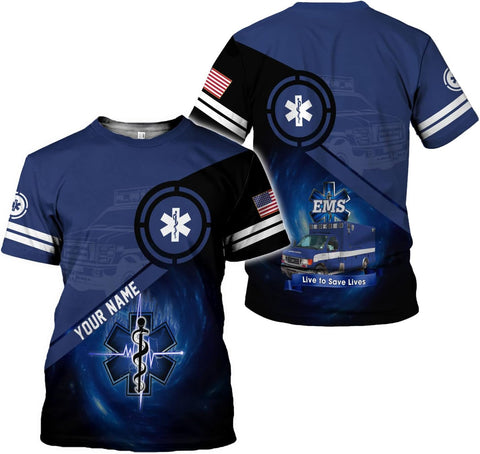Mostefy Personalized Name EMS Shirt 3D Uniform Emergency Medical Technician, EMS Shirts for Men, EMT Shirt, Paramedic Shirt