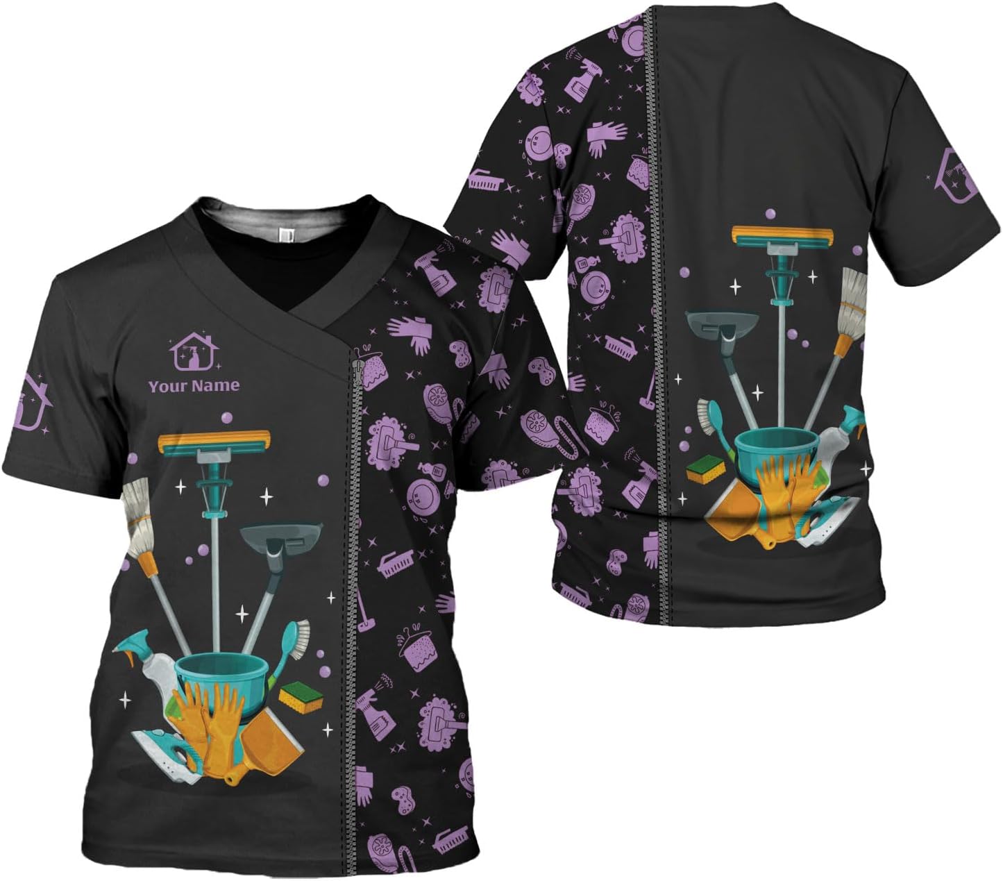 Personalized Housekeeping Shirts, Custom Cleaning Uniforms for Women 3D Cleaning Service Gifts Housekeeper Shirt Clean Lady