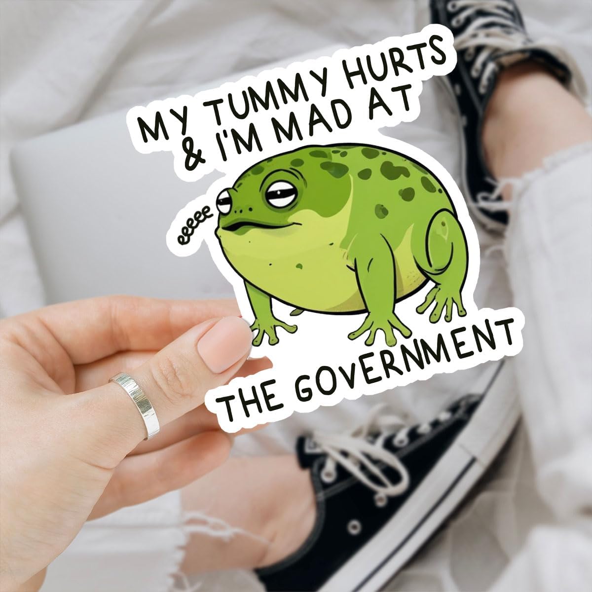 3 Pcs My Tummy Hurts and Im Mad at The Government Sticker, Sarcastic Humor Frog Stickers Waterproof - Vinyl Stickers for Water Bottles Laptop Car Hart Hat Helmet 3 Inches