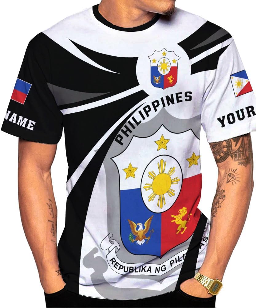 Mostprints Personalized Name Philippines Shirts 3D, Filipino Flag Pride Shirt Philippines Shirt Flag Tshirt for Men Women S-5XL