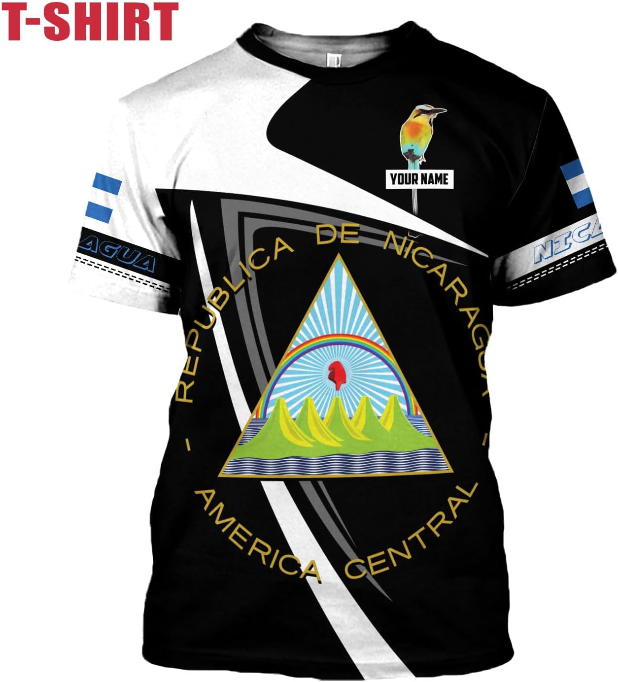 Mostprints Personalized Nicaragua Shirt 3D, Nicaragua Flag Shirts, Nicaraguan Camisas T-Shirt, Unisex Shirts for Men Women