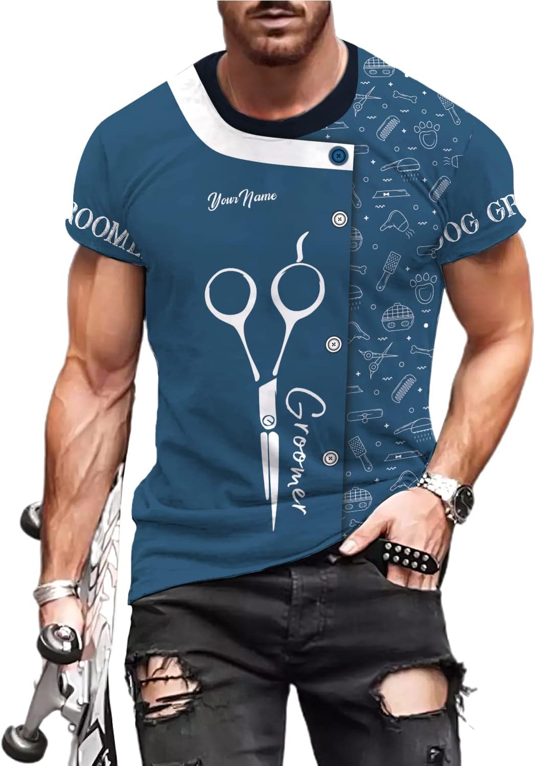 RoyalBro Personalized Dog Groomer Shirt Custom Dog Cat Grooming Stylish Shirts Groomers Tshirts Groomer Tshirt Men & Women (Style 1) Multicolor