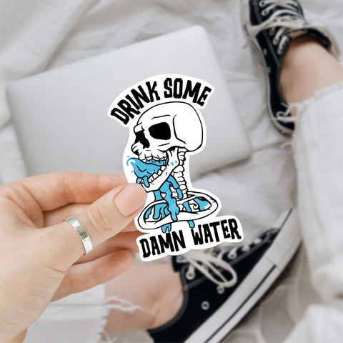 3 Pcs Drink Some Damn Water Sticker, Skull Skeleton Hydrate or Diedrate Die-Cut, Drink Water Stickers, Drink Reminder Sticker, Funny Skeleton Stickers for Laptop Bottle Phone Car Helmet 3"x3"