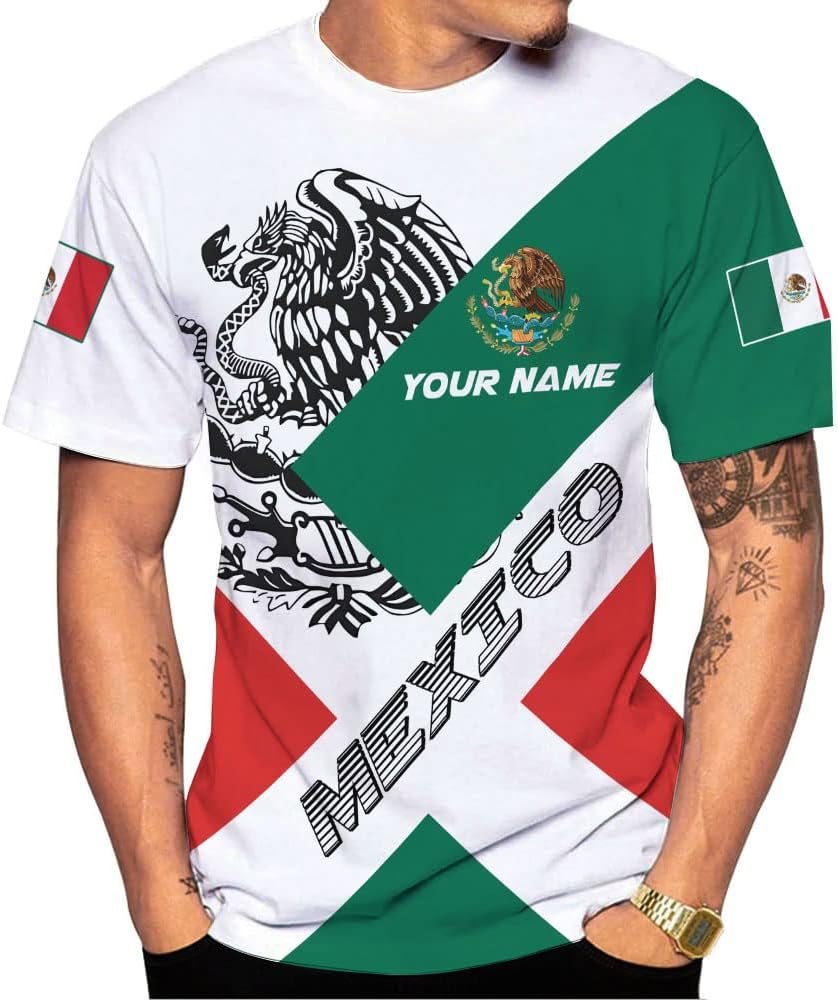 Mostefy Personalized Name Mexico Tshirt, Customized Name Shirts Mexican US Flag, Mexico Shirt Unisex 3D All Over Printed Sportwear, T Shirt for Men Women Adult Full Size S-5XL TS69