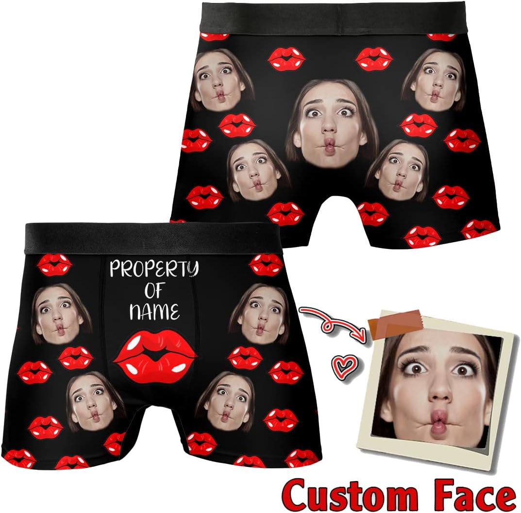 Personalized Girlfriend BoyFriend Photo Face Boxer Underwear with funny face, Custom Faces Print Shorts Novelty Briefs for Men Men's Funny Gifts Christmas, Xmas, Valentine's day gifty BX66