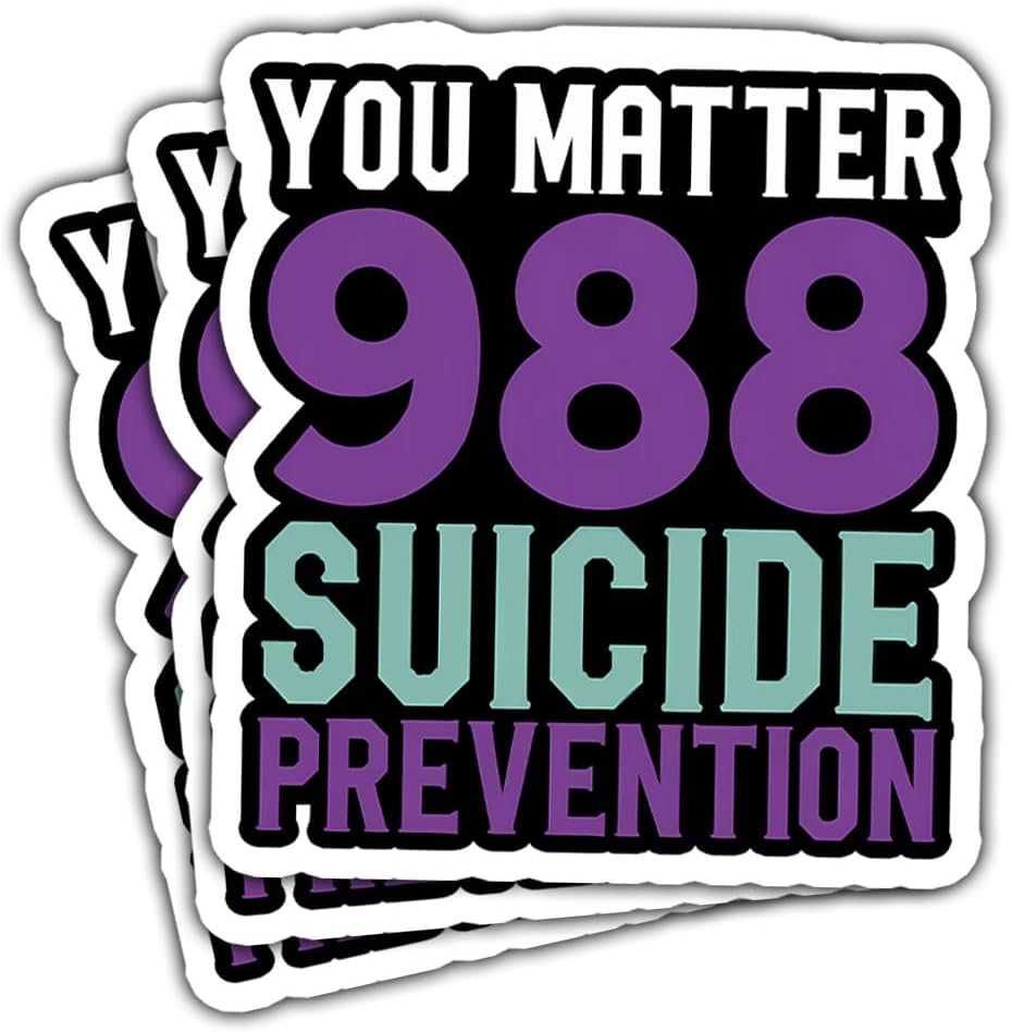 3 Pcs You Matter 988 Suicide Prevention Sticker, Mental Health Awareness Sticker, Purple Ribbon Sticker - Vinyl Sticker 3 Inches for Water Bottles Laptop Phone Car Window Helmet
