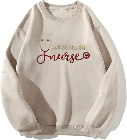 Suseaz Personalized Embroidered Nurse Sweatshirt, Custom Name Nurse Sweatshirt, Gift For Nurse, Women, Nursing School Shirt