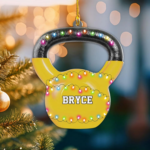 mostprints Personalized Dumbbell Ornament, Fitness Gift for Gym Workout Trainer Coach Instructor, Barbell Weight Plates Custom Ornament for Weightlifter, Weightlifting Ornament (D5)