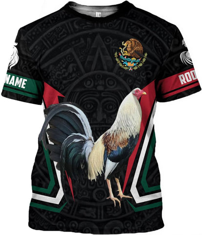 MoonArt Personalized Name Mexican Shirts for Men, Rooster Mexico Shirts for Men, Mexico Shirt Eagle Flag Mexican Eagle