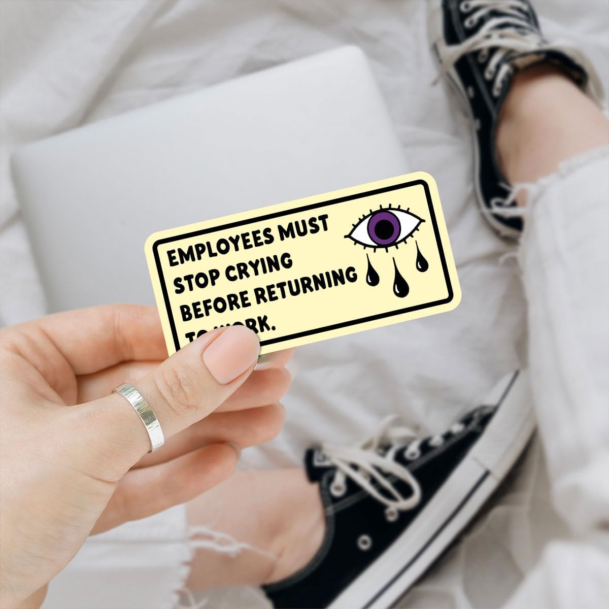 (3pcs) Employees Must Stop Crying Before Returning to Work Sticker, Employees Work Sticker, Workplace Crying Sticker Die-Cut Waterproof Vinyl Sticker Laptop Water Bottle Window Phone Helmet