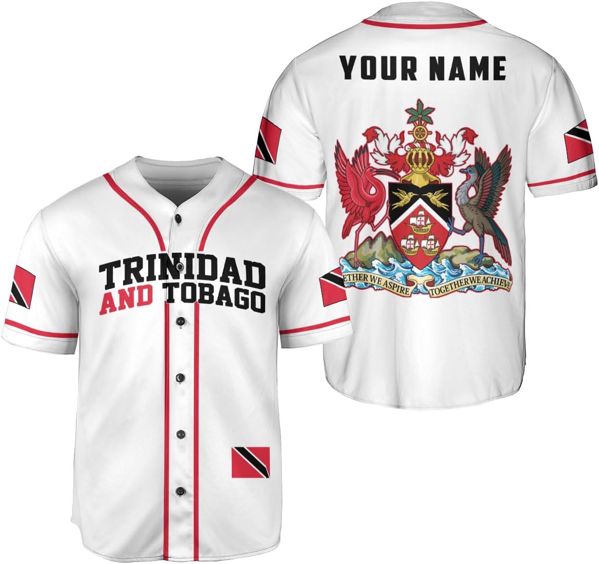 Podagree Personalized Trinidad & Tobago Baseball Jersey, Trinidad and Tobago Proud Flag Shirt Coat of Arms Gift Men Women