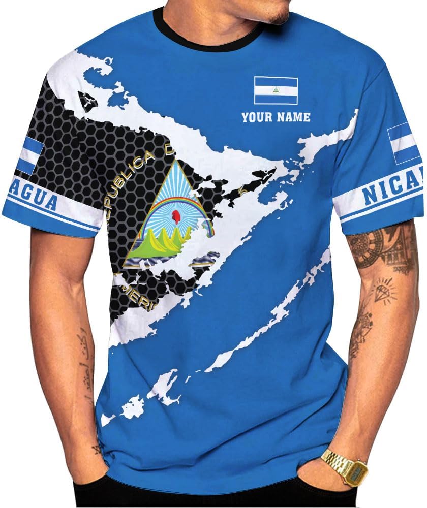 Mostprints Personalized Nicaragua Shirt 3D, Nicaragua Flag Shirts, Nicaraguan Camisas T-Shirt, Unisex Shirts for Men Women