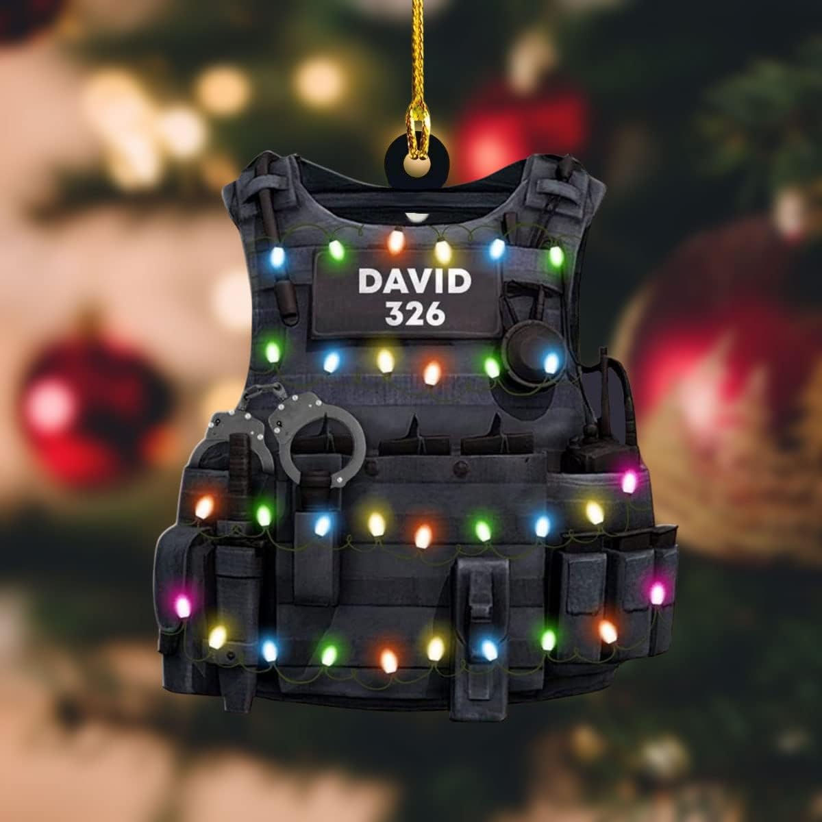 HomeDesign Personalized Police Ornaments Police Vest Flat Ornament Police Officer Ornament Hanging, Police Gift Thin Blue Line Ornament Christmas Car Hanging Ornament Decorations Custom (Style 1)