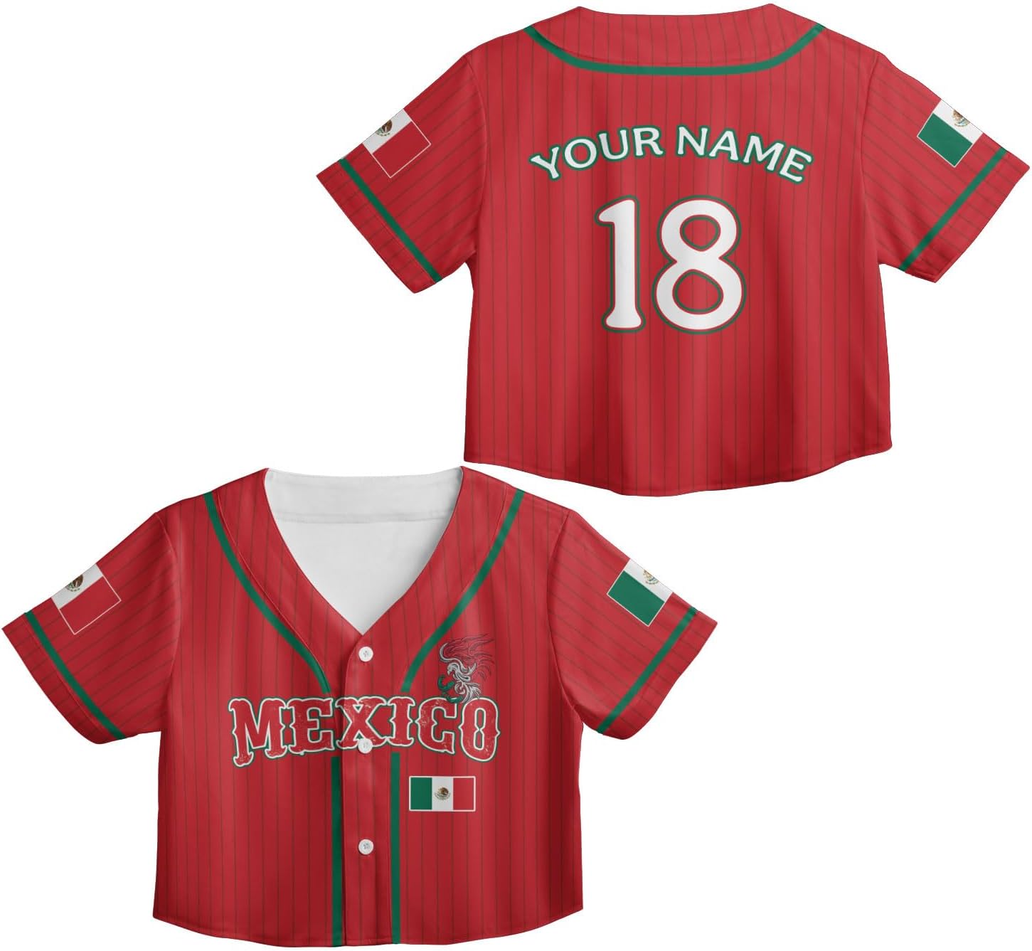 Mostprints Personalized Name Number Mexico Baseball Jersey Croptop Shirt, Mexican Shirts for Women, Mexico Shirts for Women