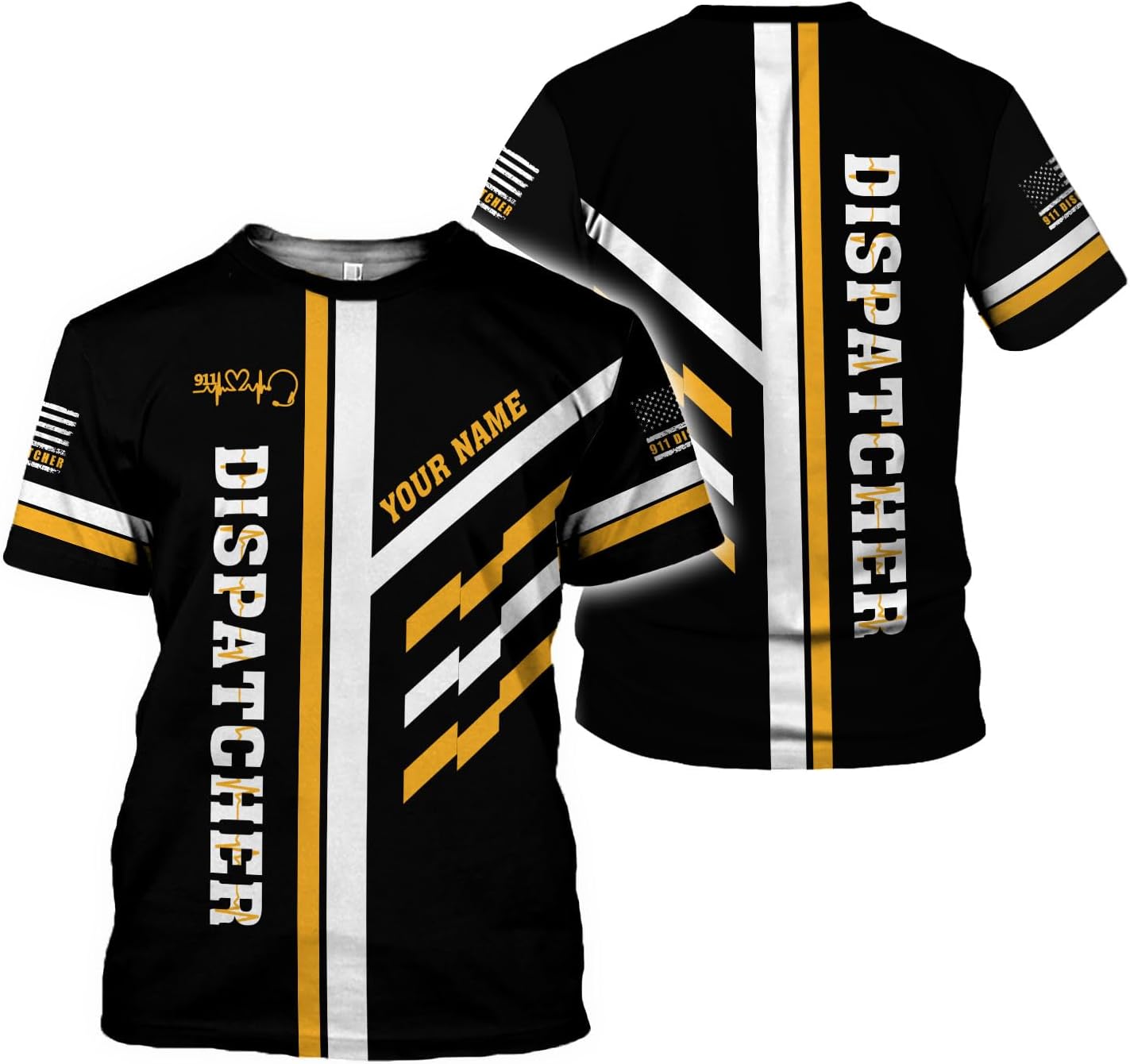 Leeprints Personalized 911 Dispatcher 3D Shirt, Custom Dispatcher 3D T-shirt, Thin Gold Line Flag 3D Shirts, Dispatcher