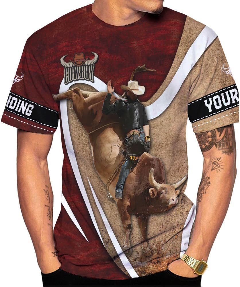 Mostprints Personalized Name Bull Riding Shirt 3D, Rodeo Shirts Bull Biding Shirts for Men and Women, Bull Rider Shirt Gift