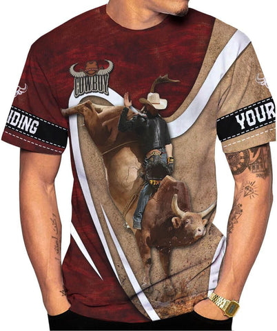 Rivelus Personalized Name Bull Riding Shirt 3D, Rodeo Shirts Bull Biding Shirts for Men and Women, Bull Rider Shirt Gift