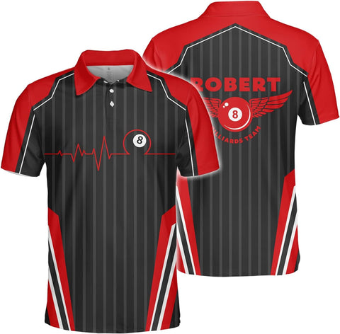 Personalized 8 Ball Polo Shirt, Billiard Shirt Custom Billiard Player 3D Print Shirts for Men Women Teams Pool (Polyester, PL29)